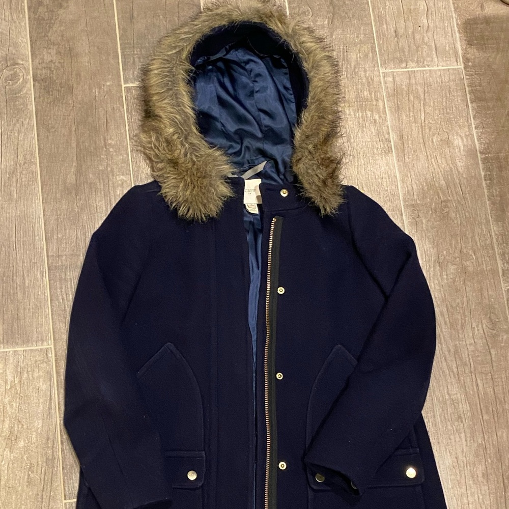 J. Crew Factory Wool Chateau Parka Navy - 2 Petite